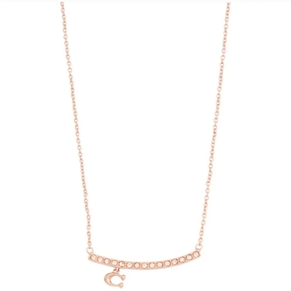 💛🔹️Coach🔹️ signature pave Bar C Charm Necklace Rose Gold - Picture 2 of 5